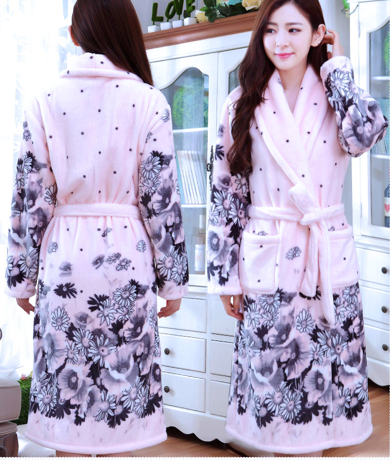 Bộ đồ ngủ của phụ nữ áo choàng tắm bằng lông cừu san hô dài tay mùa thu và bộ đồ ngủ mùa đông dịch vụ tại nhà áo choàng dài nam