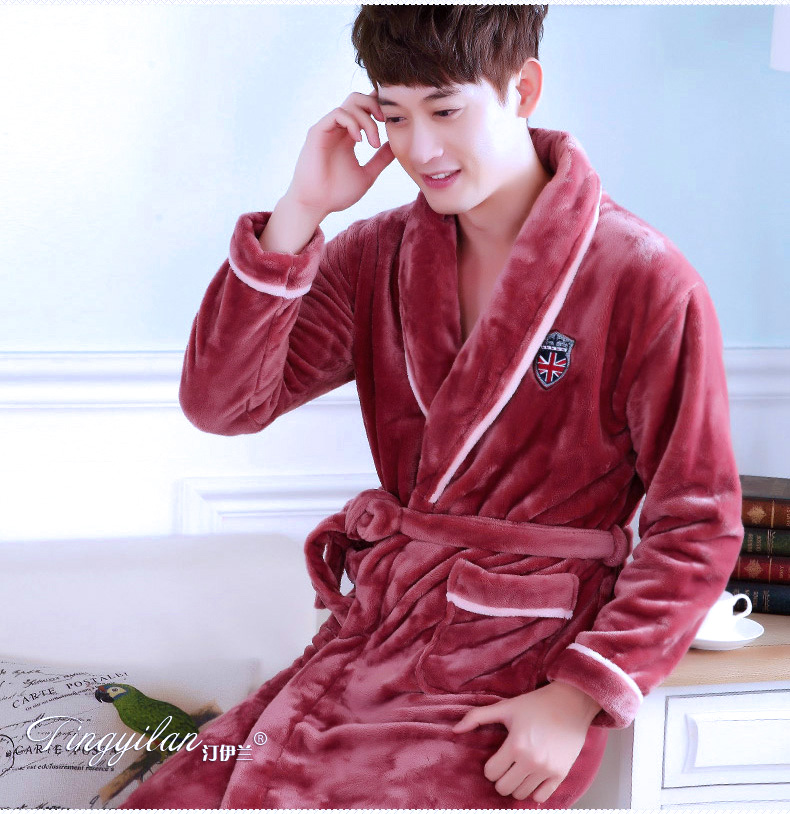Cặp vợ chồng áo choàng tắm đồ ngủ nam và nữ tay áo dài dày flannel san hô nhung mùa thu và mùa đông dịch vụ nhà tắm áo choàng tắm váy ngủ nam mùa đông