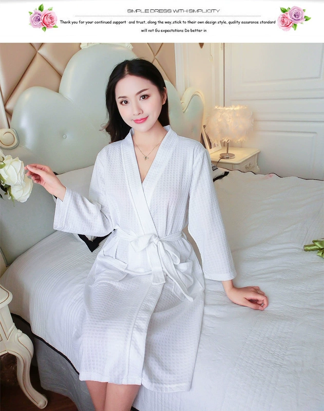 Áo choàng mùa xuân và mùa hè áo choàng nam và nữ cắt tay áo gợi cảm mỏng đồ ngủ cotton nhà dịch vụ bánh quế dài