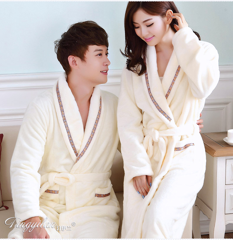 Áo ngủ đôi áo choàng tắm nam và nữ dày flannel mùa thu và mùa đông san hô lông cừu tay áo dài dễ thương đồ ngủ bong bóng áo tắm áo khoác ngủ