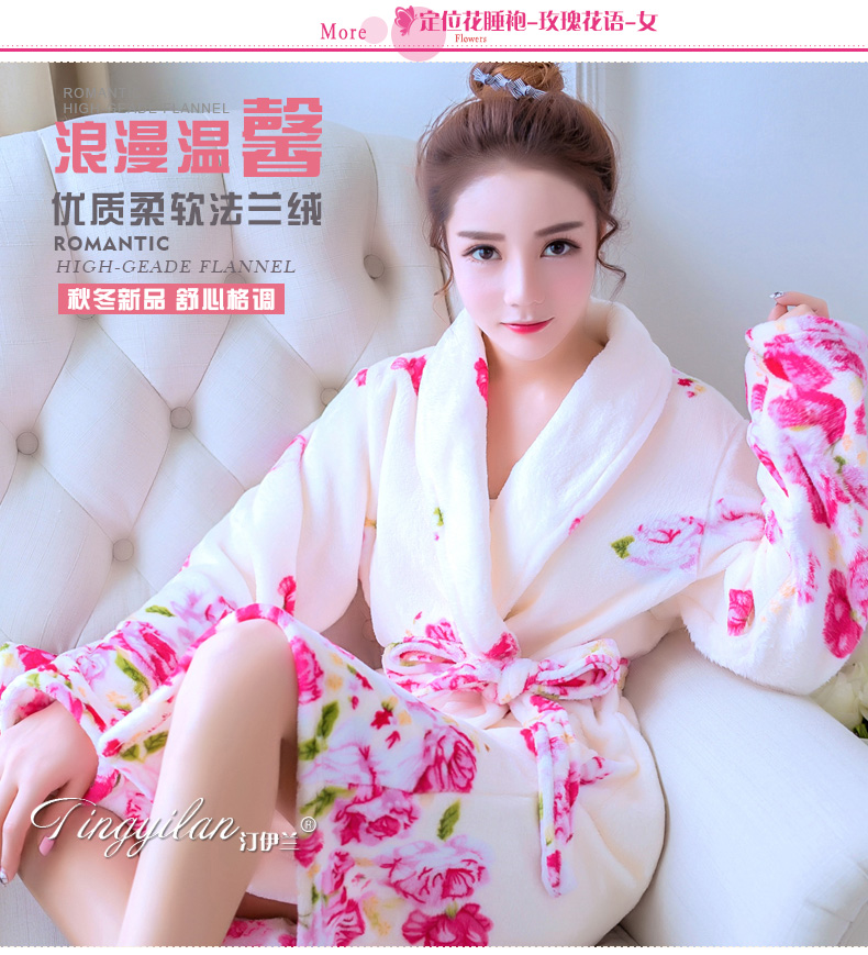 Váy ngủ nữ mùa thu và mùa đông dày flannel mùa xuân và mùa thu dịch vụ tại nhà đồ ngủ Bộ đồ ngủ dễ thương áo choàng tắm dài tay áo choàng tắm spa váy ngủ gợi cảm