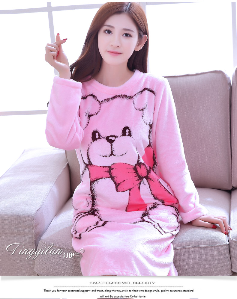 Váy ngủ nữ mùa thu và mùa đông dày flannel mùa xuân và mùa thu dịch vụ tại nhà đồ ngủ Bộ đồ ngủ dễ thương áo choàng tắm dài tay áo choàng tắm spa váy ngủ gợi cảm