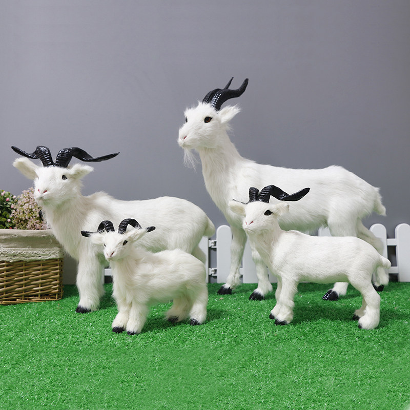 Simulation goat animal model toy goat doll decoration Fur craft gift decoration Home decoration Teaching cognition