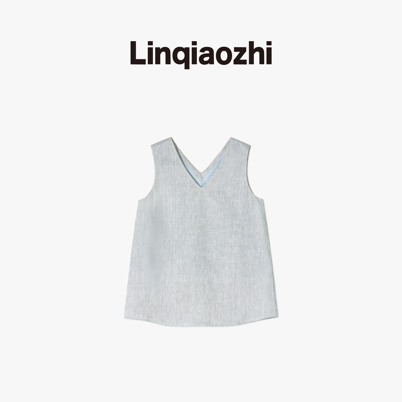 Lin Qiaozhi's 2026 Summer New Linen Sleeveless Vest, Elegant and Simple Style with Fine Glittering Silver Sequins