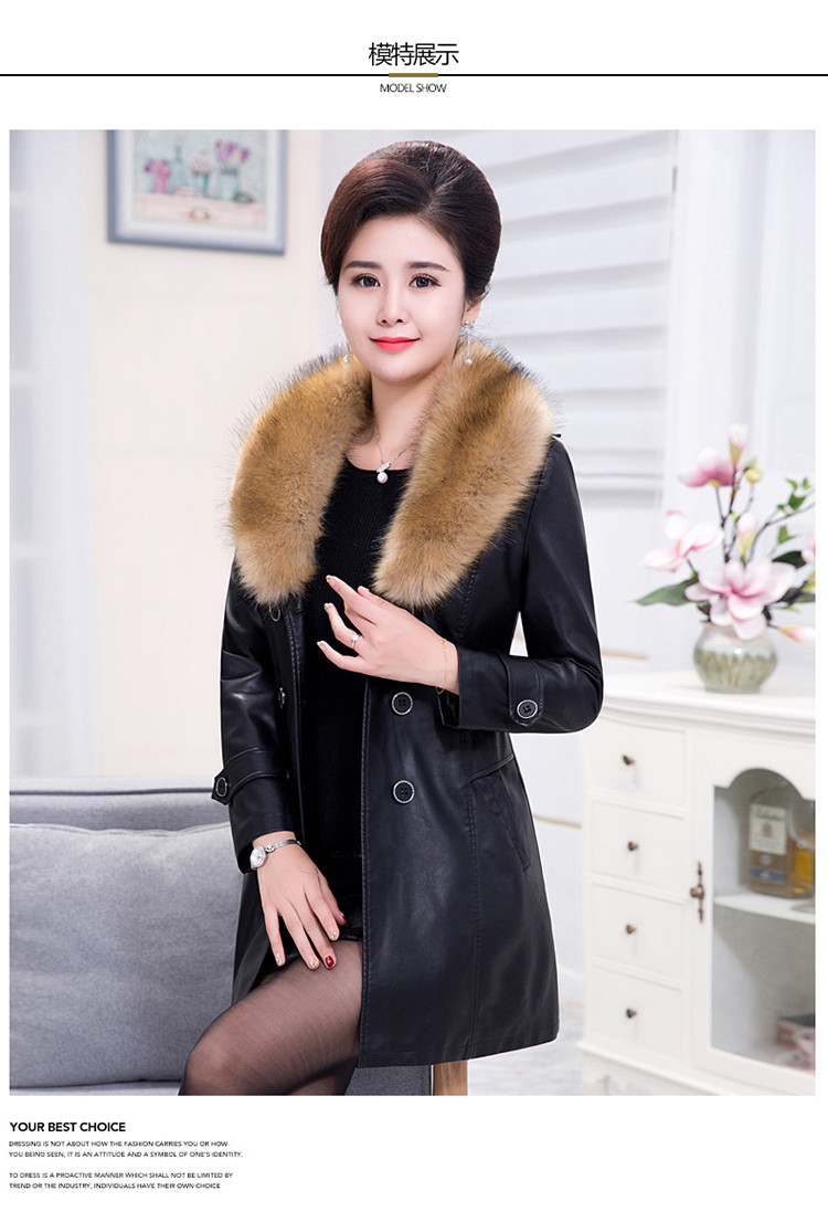 Áo khoác da mùa đông cho nữ trung niên mới dài. áo da nu