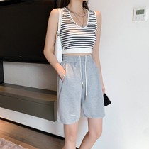 Main man (counter) sports shorts womens summer straight high waist drawstring thin wide leg pants loose