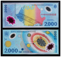 Romania 2000 LEU plastic banknote 1999 edition of foreign coins Total solar eclipse commemorative banknote