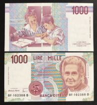 (Europe)New Italian 1000 Lire Banknote Small note Educator Montessori 1990 edition