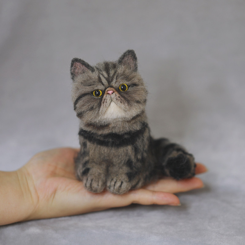 Wool felt cat simulation pet custom lucky desktop ornaments long and short hair animal color pure hand plush doll