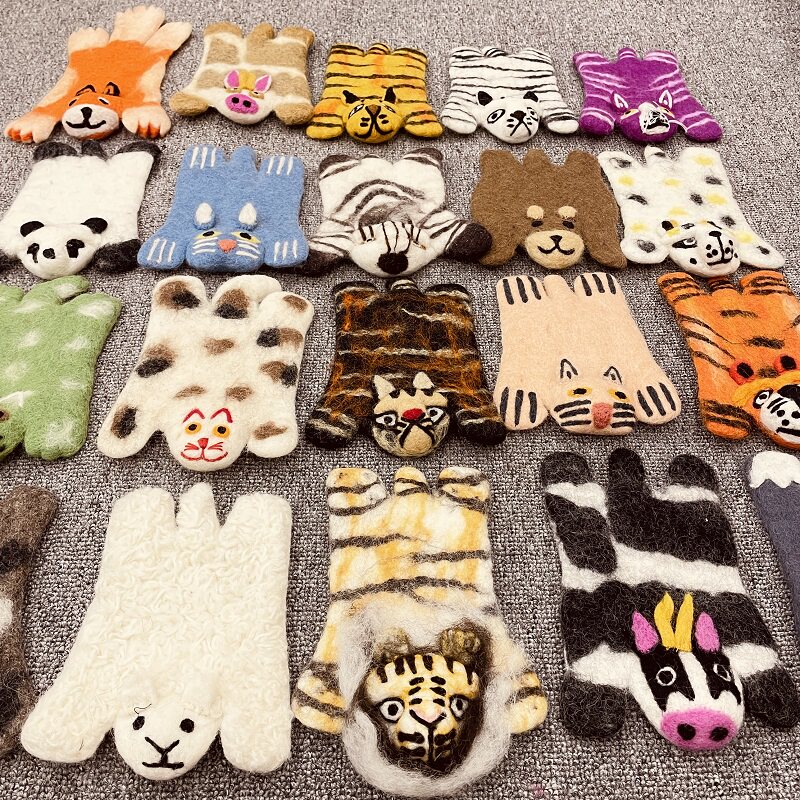 Export Japan and Korea animal wool felt cartoon cute coaster dining table insulation mat 3 pcs