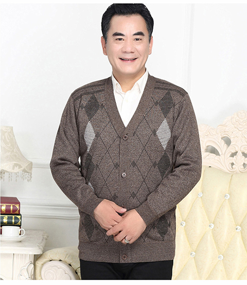 Áo len trung niên và cao tuổi cổ chữ V cộng với áo len nhung dày cho nam áo len cha len lỏng mùa thu và áo khoác nam mùa đông áo len gile nam