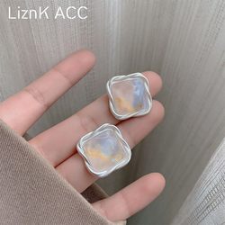 S925 Silver Needle Yellow Blue Gradient Square Earrings Women's French-Quality Cold Style Earrings 2023 New Trend