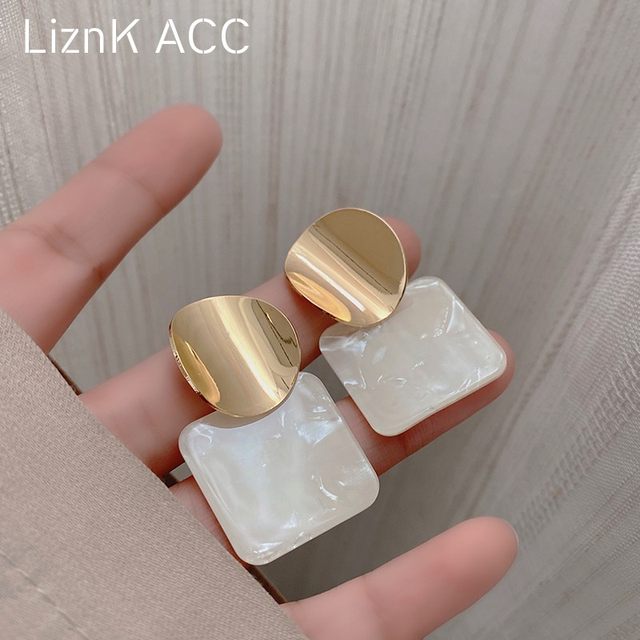 s925 geometric mother-of-pearl square earrings 2021 new high-end light luxury niche design autumn and winter women's earrings