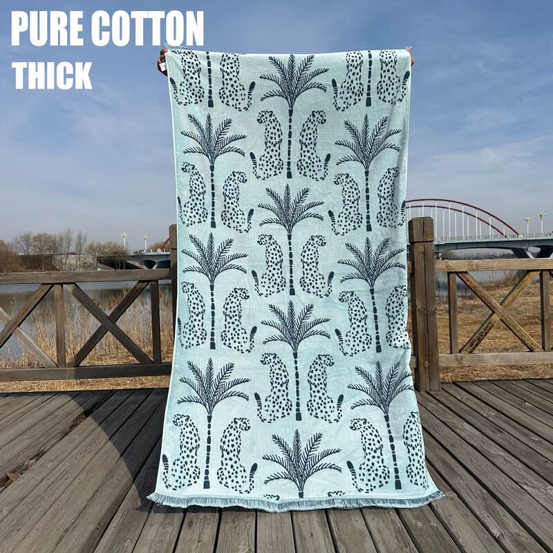 European and American Style Beach Towel, Pure Cotton, Thickened, Jacquard Woven, Surplus Stock, Beach Swimming Adult Large Bath Towel, 900 Grams