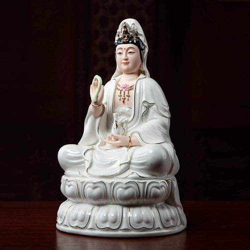 Dai Yutang Ceramics Guanyin Bodhisattva Семья Будда поклоняется чистям бутылочной улыбки Золотая статуя гуанши аудиовизуальное сидение