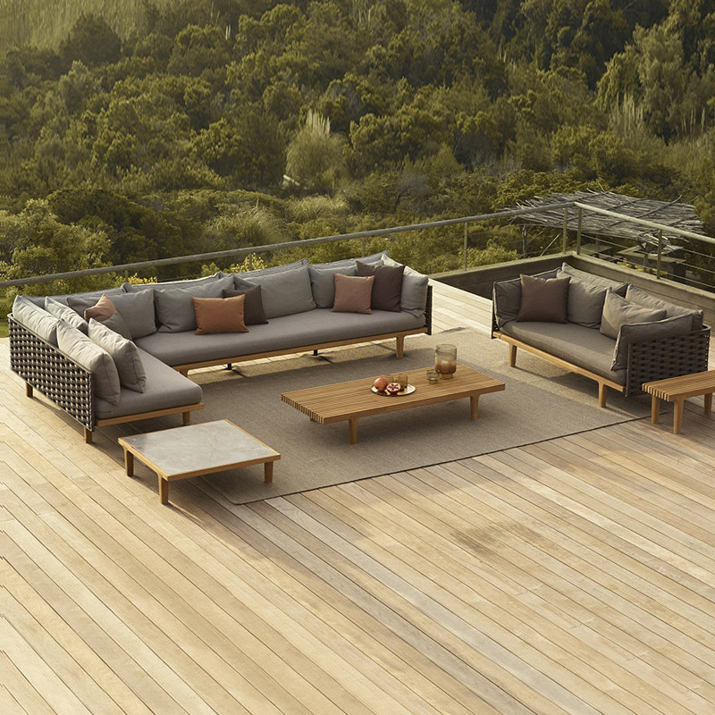 Outdoor solid wood anti-corrosive vine sofa Nordic sample canvas garden leisure room patio sofa tea table