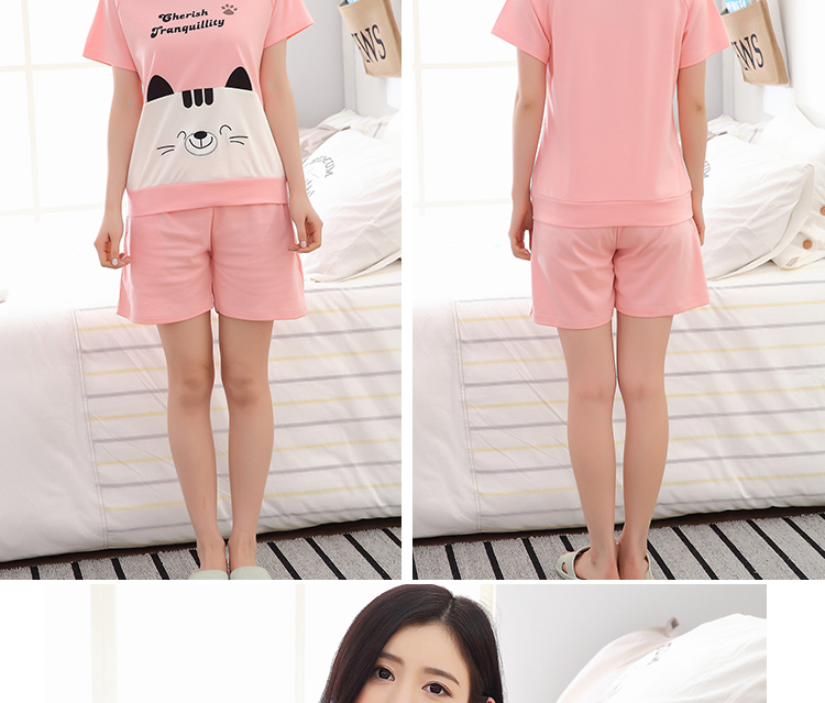 Bộ đồ ngủ nữ mùa hè ngắn tay cotton hai mảnh phù hợp với mùa hè phiên bản Hàn Quốc lỏng lẻo dễ thương học sinh tươi có thể mặc kiểu đồ bộ vải thun bông