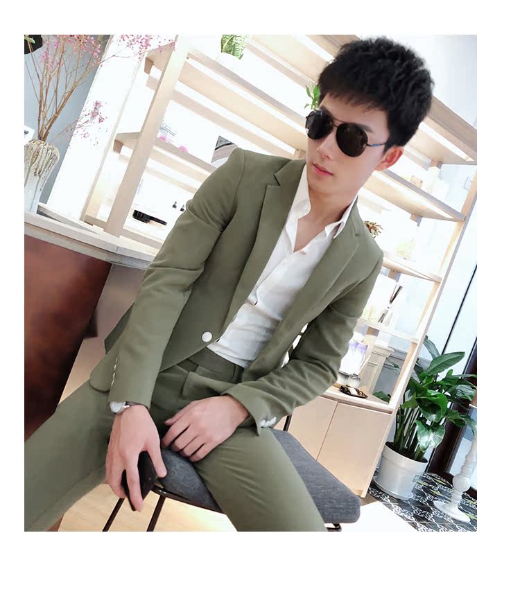 2018 mới thời trang phù hợp với nhỏ phù hợp với nam mỏng phù hợp với hộp đêm Hàn Quốc nhà tạo mẫu tóc chàng trai nhỏ phù hợp với hai bộ thủy triều quần kaki