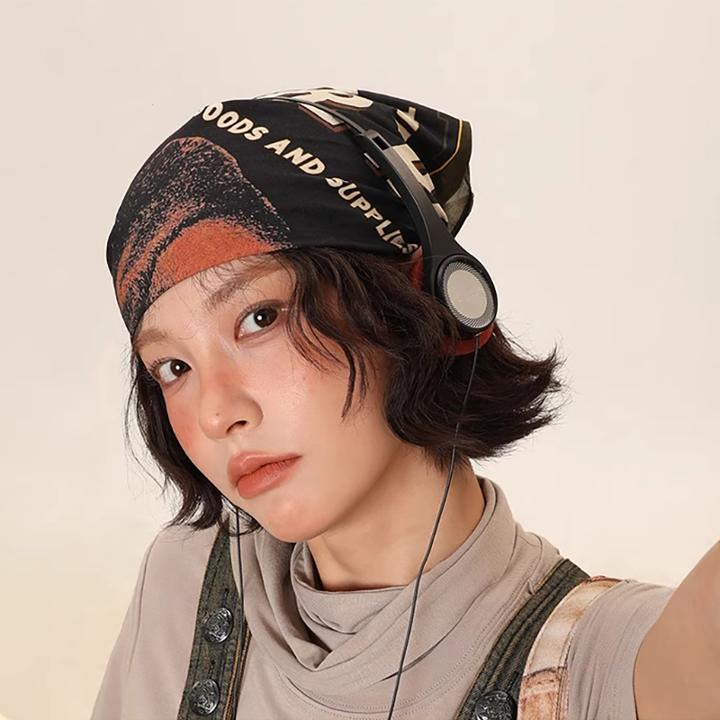 American Retro Casual Headscarf, Niche Personality Women's Headscarf, Hip-Hop Street Dance Printed Square Scarf, Silk Scarf, Headband, Men's Trendy