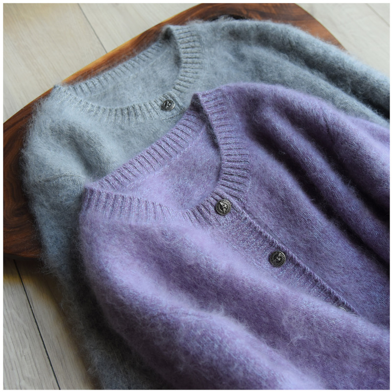 Cost-Effective - Ab Floral Yarn - Silk Cashmere Wool Brushed Round Neck Cardigan, Practical and Lazy Knit Sweater