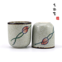Japanese ceramic tableware tea cup green glazed porcelain lotus water cup cooking water Cup hand-painted tea cup handmade retro ceramic cup