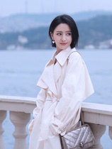 Tong Liya the same windbreaker coat womens long knee small man Korean version of large size loose thin 2021 autumn
