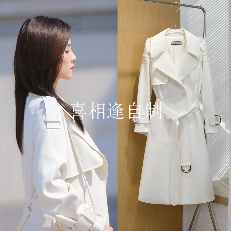 One-life-time white deer in the same style Early spring windcoat jacket Women's new medium-long version of little sub-senior sense