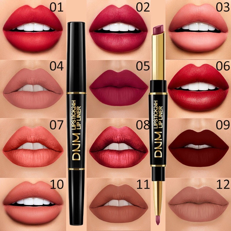 Cuchen's nude color matt double head eating dirt not stained with mouth red lip pen durable waterproof coffee brown seducer lip line pen