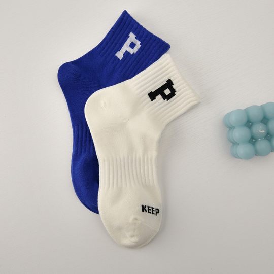 Klein Blue Socks Women's Combed Cotton Preppy Style Korean Dongdaemun P Letter Short Socks Women's Casual Sports Socks