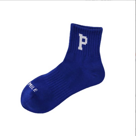 Klein Blue Socks Women's Combed Cotton Preppy Style Korean Dongdaemun P Letter Short Socks Women's Casual Sports Socks