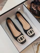 TEA EGG~ (full of temperament) genuine leather granny shoes fashionable temperament square toe thick heel versatile summer shoes