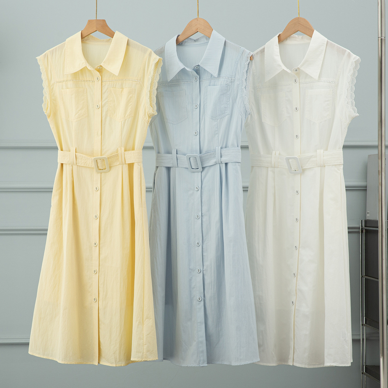 Yellow Polo Collar Sleeveless Vest Shirt Dress for Women 2026 Summer New Style Elegant and Beautiful Waist-Cinching Long Dress