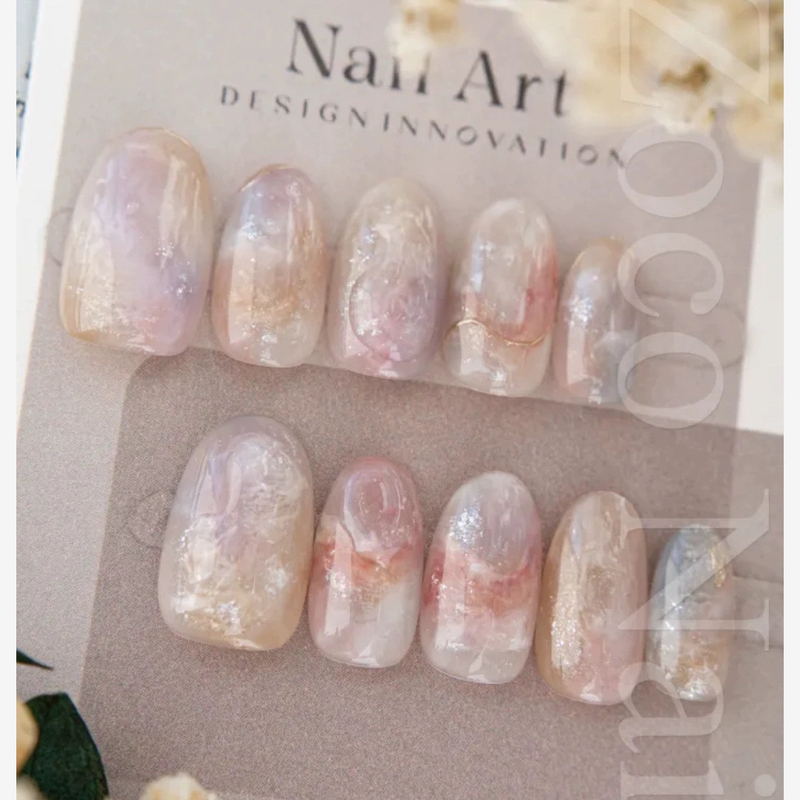 Angel Qi Handmade Nails ins Niche High-End Gradient Nail Art Stickers Gentle Girly Fake Nails That Make Skin Look Fairer