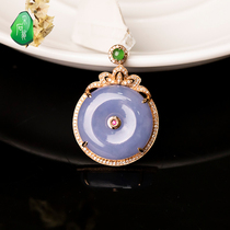 Quarrying Weng natural Burma a goods Jade 18K gold inlaid Violet buckle pendant necklace