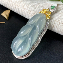 Quarrying natural Burmese ice jade leaf pendant gold branches Jade leaves 18K gold inlaid neck ornaments