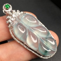 Quarry ice seed Jade floating orchid leaf pendant kgold inlay jewelry natural jade pendant