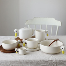 Japanese original single duck teapot tea set Cute animal Hand painted underglaze color ceramic tea set Teapot tea cup set