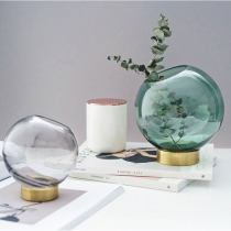 Nordic style light luxury transparent glass copper edge vase ornaments Home soft decorations table top hydroponic flower ornaments