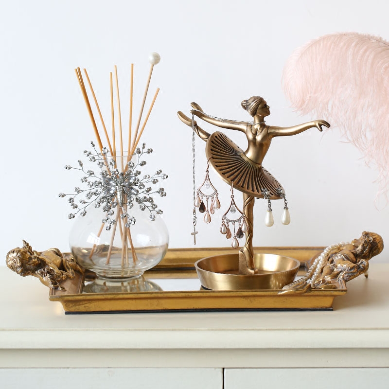 Nordic India Import brass Ballet dancers Jewelry Racks American Retro Show Shelf Pure Bronze Ornament Containing Pendulum