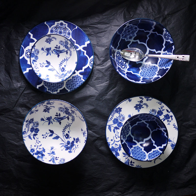 American household porcelain underglaze color Western niu paipan plate dish blue-and-white dish dishes can ju tao zu