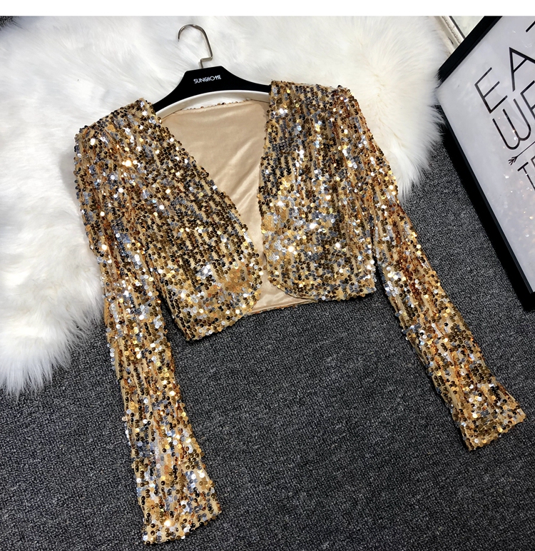 European Style Versatile Short Sequin Blazer Bingbing Sequin Vest Jazz Dance Performance Outfit Small Jacket