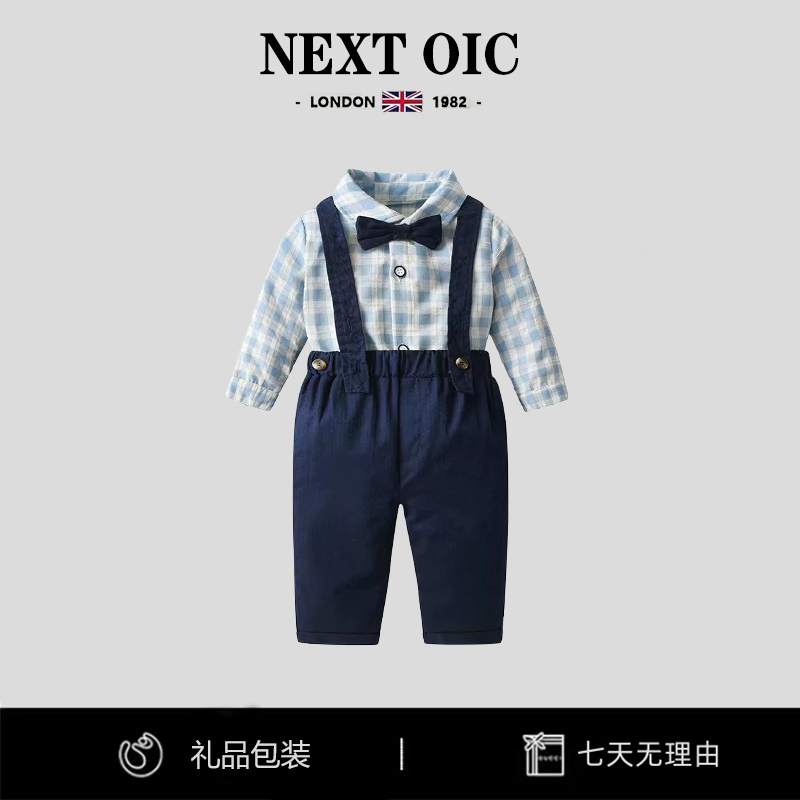 British Next Oic Children's Suit Set Autumn and Winter Plaid Shirt Boys' Gentleman Overalls One-Year-Old Formal Wear British Next Oic Children's Suit Set Autumn and Winter Plaid Shirt Boys' Gentleman Overalls One-Year-Old Formal Wear