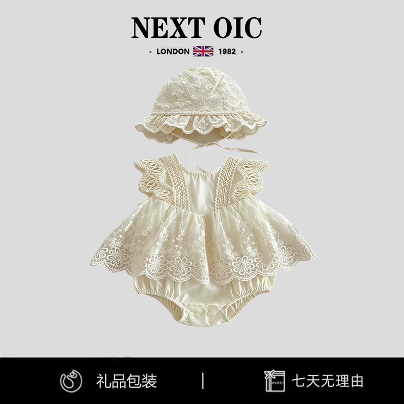 British Next Oic Baby Lace Romper Summer Thin Style Baby Girl 100-Day Banquet Princess Onesie Pure Cotton
