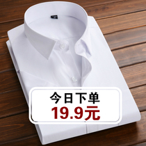 Spring and Autumn White Shirt Men Long Sleeve Solid Color Loose Leisure Business Professional Dress Shirt Short Sleeve Semi-Overalls Black Inch