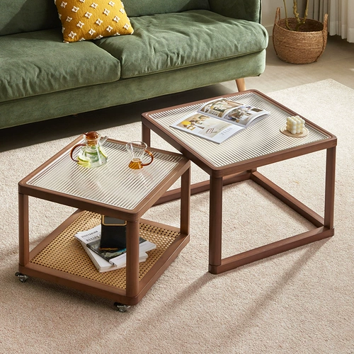 Чангун Стеклянный кофейный столик квадратный столик с домом с домом маленькая квартира роттан маленький чайный стол