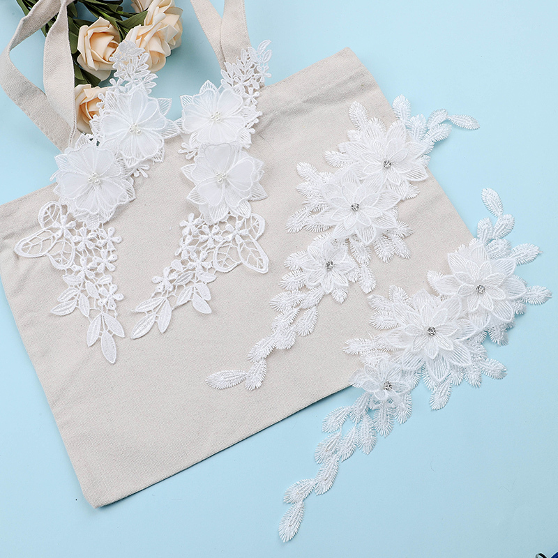 White Floral Organza Clothing Patches, Large Fabric Patches for Wedding Dress Decoration, Lace Hole Repair Embroidery Flowers