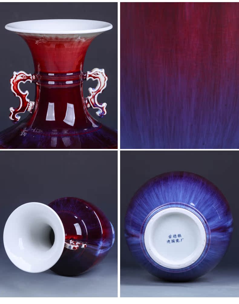 Jingdezhen ceramic vases, flower arrangement sitting room place archaize color glaze gradient rich ancient frame study craft ornaments