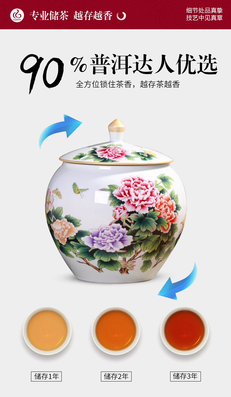 Jingdezhen porcelain tea pot peony storage tank large ceramic seal moisture puer tea cake jar with cover