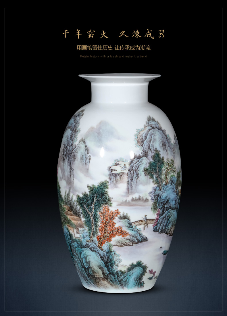 Jingdezhen ceramics by hand draw pastel landscape vase furnishing articles of Chinese style living room porch decorative porcelain