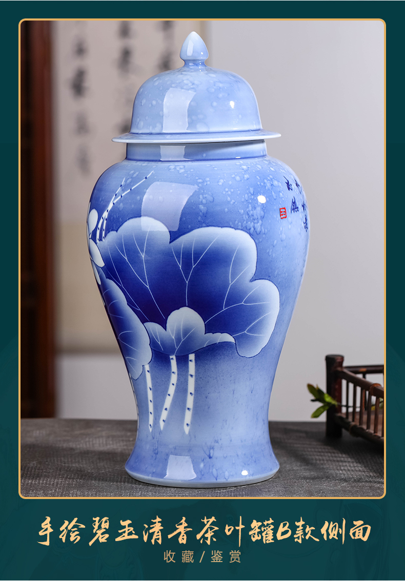 Blue and white porcelain of jingdezhen ceramic tea Chinese tea pot with cover seal storage jar decorations furnishing articles
